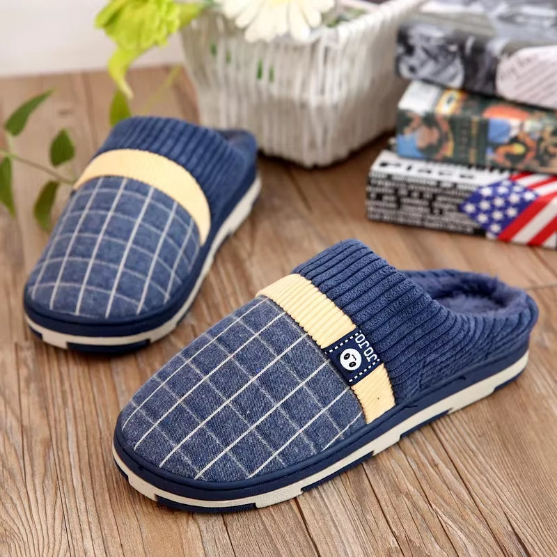 Men's Extra Size Warm Cotton Plush Winter Slippers for Indoor Use (Sizes 45-51)