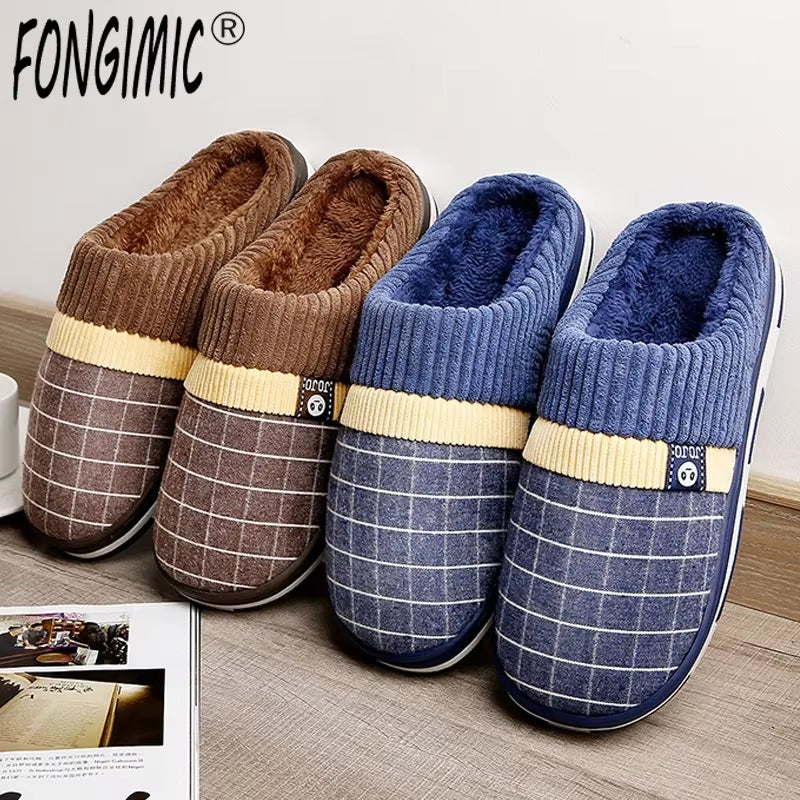 Men's Extra Size Warm Cotton Plush Winter Slippers for Indoor Use (Sizes 45-51)