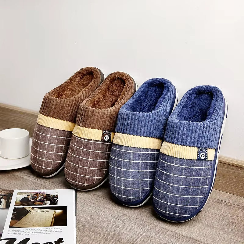 Men's Extra Size Warm Cotton Plush Winter Slippers for Indoor Use (Sizes 45-51)