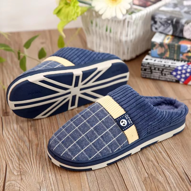 Men's Extra Size Warm Cotton Plush Winter Slippers for Indoor Use (Sizes 45-51)